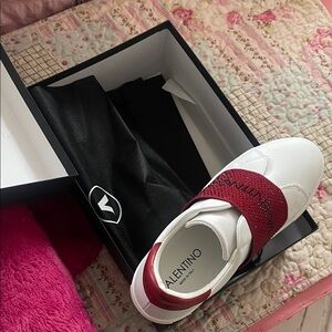 Valentino Women's White and Red Sneakers